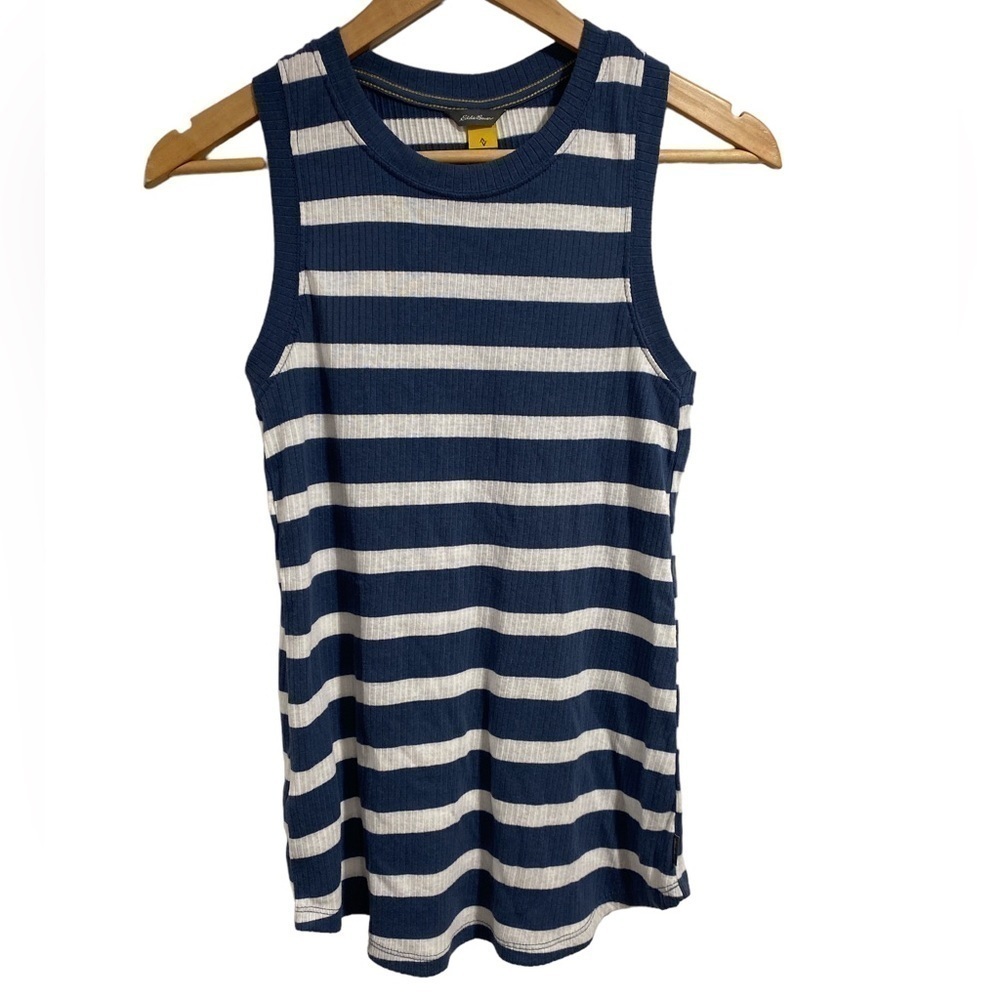 Eddie bauer tank top striped ribbed small blue &‎ white